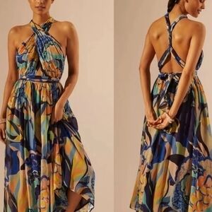 Alexander Farmer Anthropologie Multicolor Maxi Halter Maxi Dress Cross-Back XL